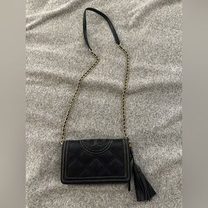 Tory Burch Black Leather Crossbody Chain Wallet